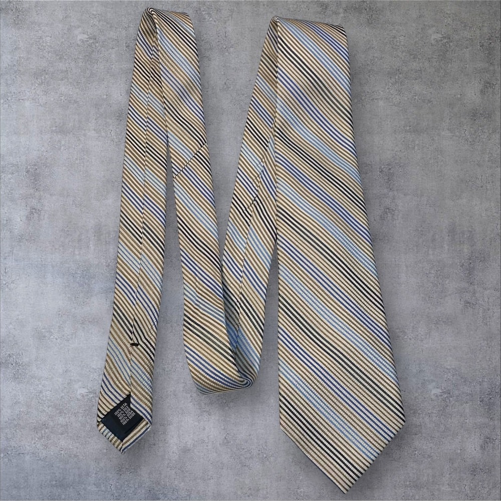 Saddlebred 100% Silk Tie Blue Tan Striped Classic Necktie RN43170